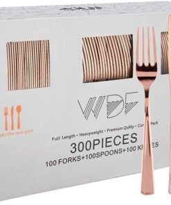 300 Pieces Gold Plastic Silverware - Heavy Duty Disposable Gold Cutlery Set Plastic Gold Silverware Set Plastic Includes 100 Forks, 100 Spoons, 100 Knives for Party