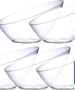 Clear Serving Bowls Small Hard Plastic Candy Bowl for Weddings, Buffet, Offices, Disposable Small Angled Bowls for Party's, Salads, Snacks and Fruit Bowl 5 Pack