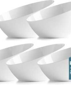 Clear Serving Bowls Small Hard Plastic Candy Bowl for Weddings, Buffet, Offices, Disposable Small Angled Bowls for Party's, Salads, Snacks and Fruit Bowl 5 Pack