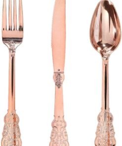 300 Pieces Gold Plastic Silverware - Heavy Duty Disposable Gold Cutlery Set Plastic Gold Silverware Set Plastic Includes 100 Forks, 100 Spoons, 100 Knives for Party