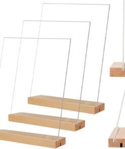 8.5 x 11 Acrylic Sign Holder with Wood Base 3 Pack L/T Shape Vertical or Slant Back Display for Wedding, Restaurant, Store, Office, Hotel
