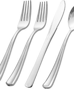 300 Pieces Gold Plastic Silverware - Heavy Duty Disposable Gold Cutlery Set Plastic Gold Silverware Set Plastic Includes 100 Forks, 100 Spoons, 100 Knives for Party