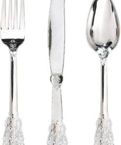 300 Pieces Gold Plastic Silverware - Heavy Duty Disposable Gold Cutlery Set Plastic Gold Silverware Set Plastic Includes 100 Forks, 100 Spoons, 100 Knives for Party