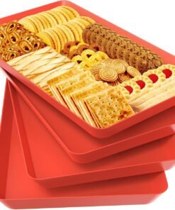 4 pcs Serving Tray for Entertaining, Grilling BBQ Accessories, Serving Platters for Snacks, Fruit, Reusable Plastic Trays for Serving Food and Pantry Organization in Kitchen & for Parties