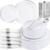 350-Piece Gold Disposable Plates and Cutlery Set - Premium 10.25" Dinner Plates, 7.5" Dessert Plates, 9oz Cups & Cutlery for Weddings, Catering Events - 50 Guest Service - Elegant & Sturdy