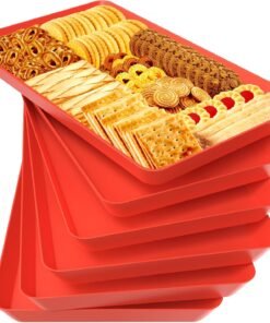 4 pcs Serving Tray for Entertaining, Grilling BBQ Accessories, Serving Platters for Snacks, Fruit, Reusable Plastic Trays for Serving Food and Pantry Organization in Kitchen & for Parties