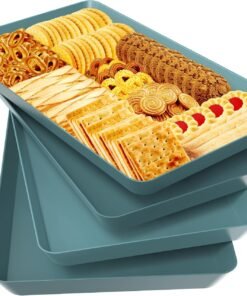 4 pcs Serving Tray for Entertaining, Grilling BBQ Accessories, Serving Platters for Snacks, Fruit, Reusable Plastic Trays for Serving Food and Pantry Organization in Kitchen & for Parties