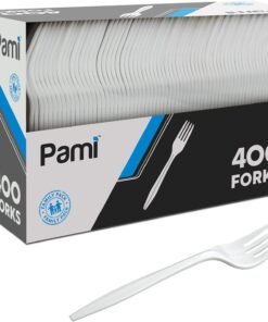Medium-Weight Disposable Plastic Forks [400-Pack] - Bulk White Plastic Silverware For Parties, Weddings, Catering Food Stands, Takeaway Orders & More- Sturdy Single-Use Partyware Forks