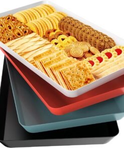 4 pcs Serving Tray for Entertaining, Grilling BBQ Accessories, Serving Platters for Snacks, Fruit, Reusable Plastic Trays for Serving Food and Pantry Organization in Kitchen & for Parties