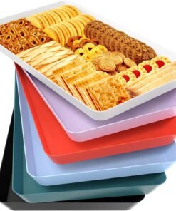 4 pcs Serving Tray for Entertaining, Grilling BBQ Accessories, Serving Platters for Snacks, Fruit, Reusable Plastic Trays for Serving Food and Pantry Organization in Kitchen & for Parties
