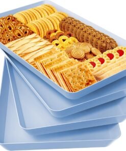 4 pcs Serving Tray for Entertaining, Grilling BBQ Accessories, Serving Platters for Snacks, Fruit, Reusable Plastic Trays for Serving Food and Pantry Organization in Kitchen & for Parties