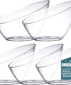 Clear Serving Bowls Small Hard Plastic Candy Bowl for Weddings, Buffet, Offices, Disposable Small Angled Bowls for Party's, Salads, Snacks and Fruit Bowl 5 Pack