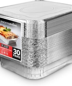 Foil Pans with Lids - 9x13 Aluminum Pans with Covers - 25 Foil Pans and 25 Foil Lids - Disposable Food Containers Great for Baking, Cooking, Heating, Storing, Prepping Food Silver