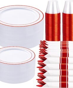 350-Piece Gold Disposable Plates and Cutlery Set - Premium 10.25" Dinner Plates, 7.5" Dessert Plates, 9oz Cups & Cutlery for Weddings, Catering Events - 50 Guest Service - Elegant & Sturdy