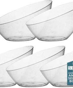 Clear Serving Bowls Small Hard Plastic Candy Bowl for Weddings, Buffet, Offices, Disposable Small Angled Bowls for Party's, Salads, Snacks and Fruit Bowl 5 Pack
