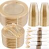 350-Piece Gold Disposable Plates and Cutlery Set - Premium 10.25" Dinner Plates, 7.5" Dessert Plates, 9oz Cups & Cutlery for Weddings, Catering Events - 50 Guest Service - Elegant & Sturdy
