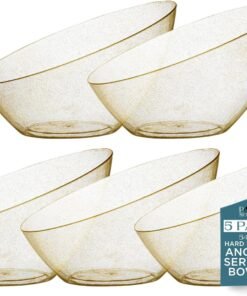 Clear Serving Bowls Small Hard Plastic Candy Bowl for Weddings, Buffet, Offices, Disposable Small Angled Bowls for Party's, Salads, Snacks and Fruit Bowl 5 Pack