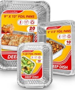 Foil Pans with Lids - 9x13 Aluminum Pans with Covers - 25 Foil Pans and 25 Foil Lids - Disposable Food Containers Great for Baking, Cooking, Heating, Storing, Prepping Food Silver