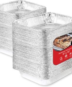 Foil Pans with Lids - 9x13 Aluminum Pans with Covers - 25 Foil Pans and 25 Foil Lids - Disposable Food Containers Great for Baking, Cooking, Heating, Storing, Prepping Food Silver