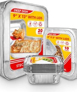 Foil Pans with Lids - 9x13 Aluminum Pans with Covers - 25 Foil Pans and 25 Foil Lids - Disposable Food Containers Great for Baking, Cooking, Heating, Storing, Prepping Food Silver