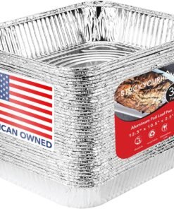 Foil Pans with Lids - 9x13 Aluminum Pans with Covers - 25 Foil Pans and 25 Foil Lids - Disposable Food Containers Great for Baking, Cooking, Heating, Storing, Prepping Food Silver