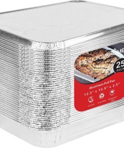 Foil Pans with Lids - 9x13 Aluminum Pans with Covers - 25 Foil Pans and 25 Foil Lids - Disposable Food Containers Great for Baking, Cooking, Heating, Storing, Prepping Food Silver